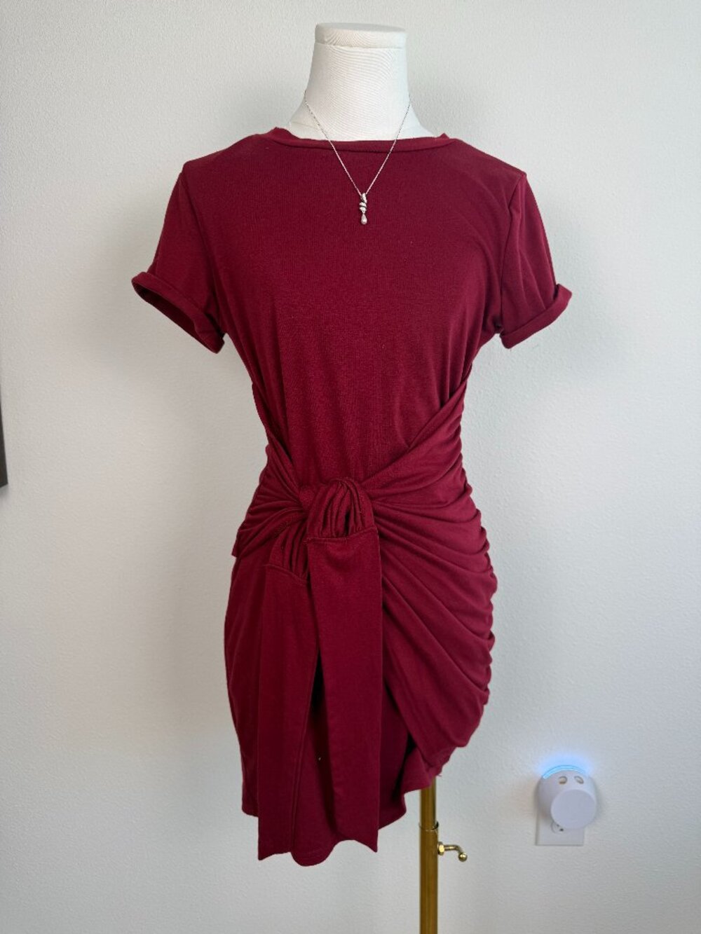 Lillusory Burgundy Wrap Dress Ruched Bodycon Mini Dress